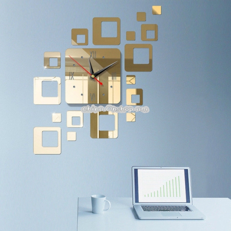 Home Mirror Surface Sticker Home Office Decorative Mirrors 3D Stereo Clock Acrylic Mirror Clock Block Combination Clock