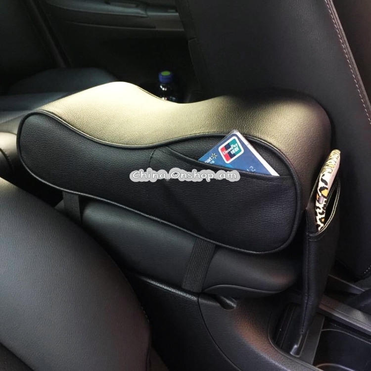 Universal Car PU Leather and Memory Foam Wrapped Armrest Box Car Armrest Box Mat with Phone Holder Storage Bag & Card Slot