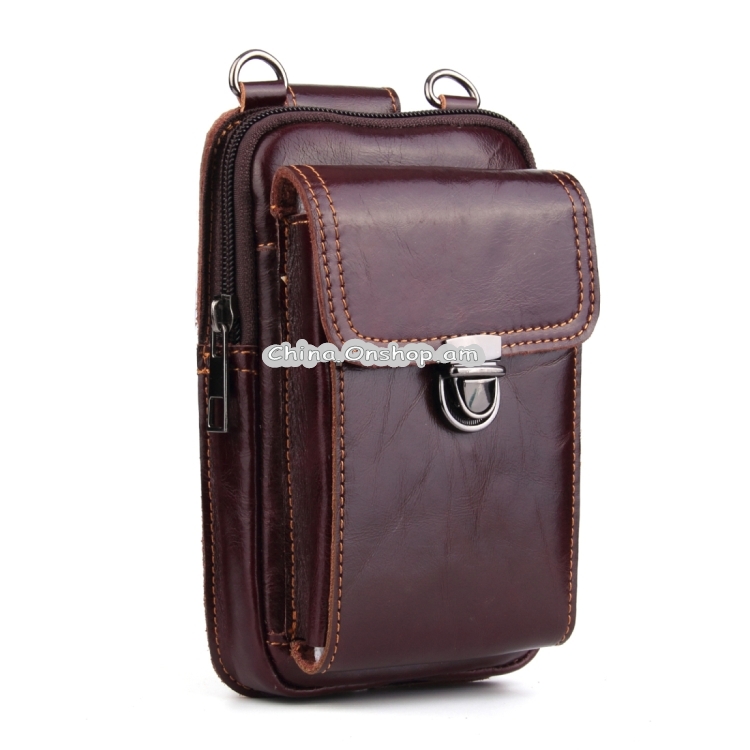 5.1-6.3 inch 008 Universal Crazy Horse Texture Cowhide Vertical Section Waist Bag with Oblique Lanyard