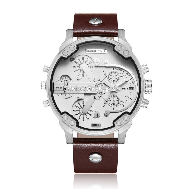 CAGARNY 6820 Fashionable Multifunctional Style Quartz Business Sport Wrist Watch with Leather Band & GMT Time & Calendar & Luminous Display for Men