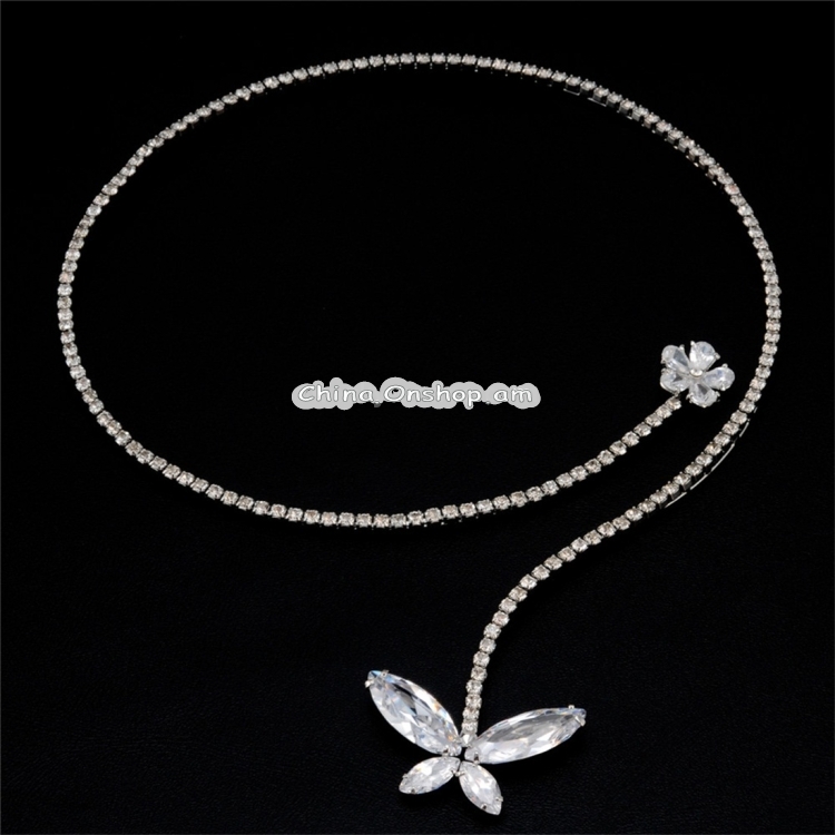 Women Fashion Silver Plated Zircon Necklace with Clear Crystal Butterfly Necklace