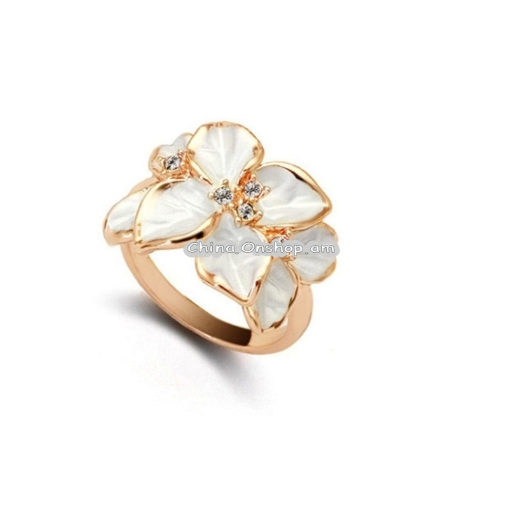 Women Fashion Oil Painting Crystal Enamel Flower Rings