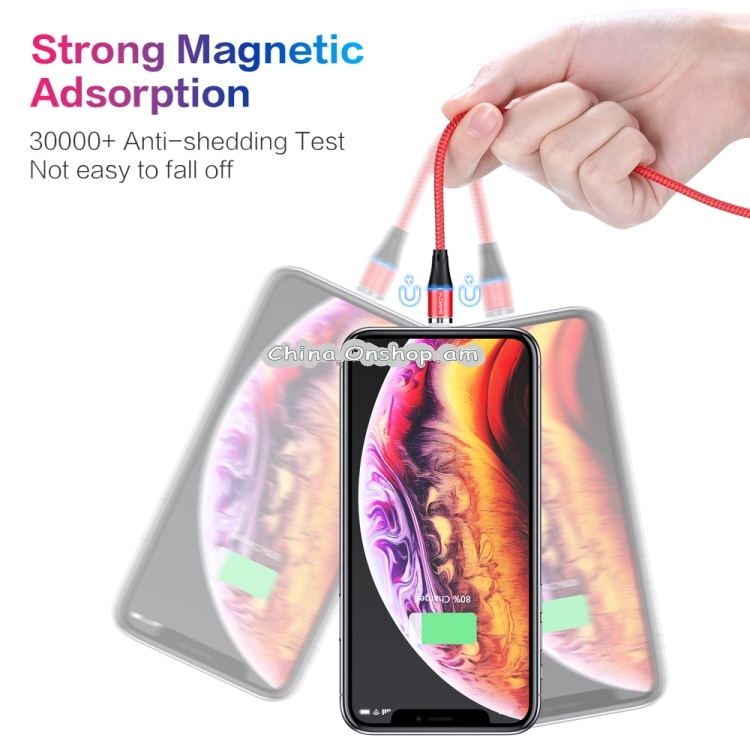 FLOVEME 1m USB-C / Type-C + Micro USB + 8 Pin to USB Round Head Magnetic 3A Fast Charging & Data Cable