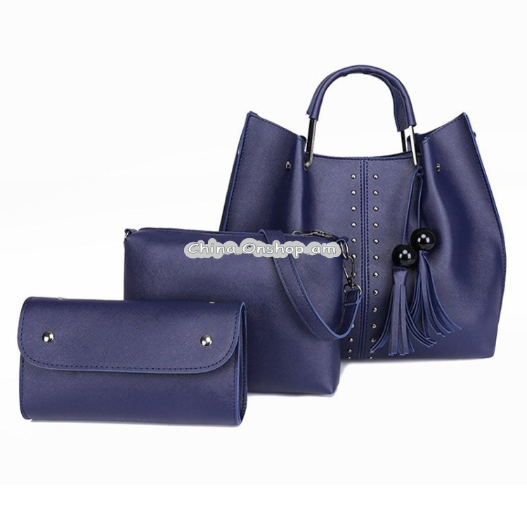 3 in 1 Crosss Texture PU Shoulder Bag Ladies Handbag Messenger Bag with Bead Tassel