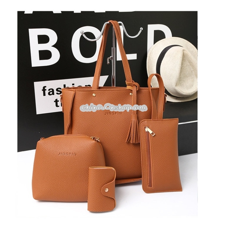 4 in 1 Casual PU Shoulder Bag Ladies Handbag Messenger Bag with Tassel