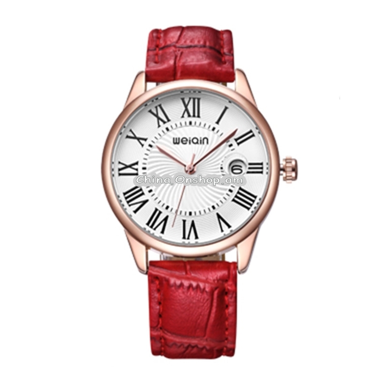 WeiQin Women Fashion Calendar Display Roman Numeral Round Dial PU Leather Band Analog Quartz Wrist Watch