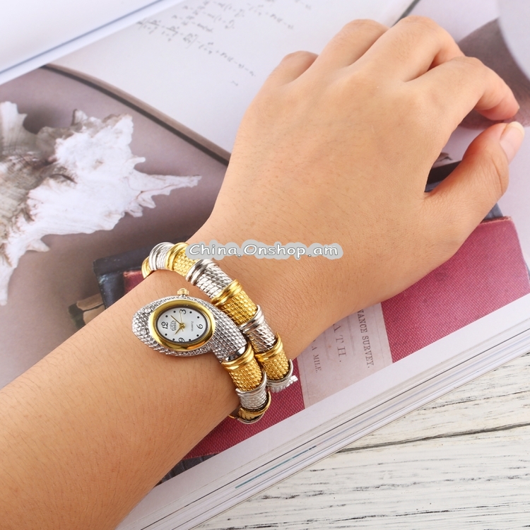 Snake Shape Bracelet Diamonds-plated Quartz Watch