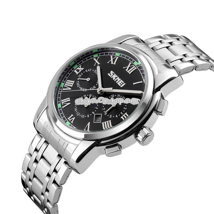SKMEI 9121 Multifunctional Outdoor Fashion Business Waterproof Steel Strap Quartz Wrist Watch
