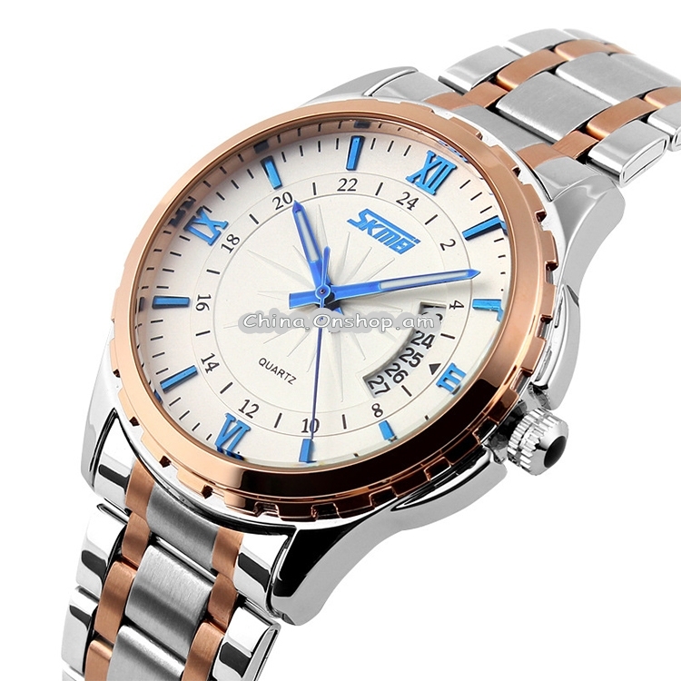 SKMEI 9069 Multifunctional Outdoor Fashion Business Waterproof Interval Gold Shell Quartz Wrist Watch