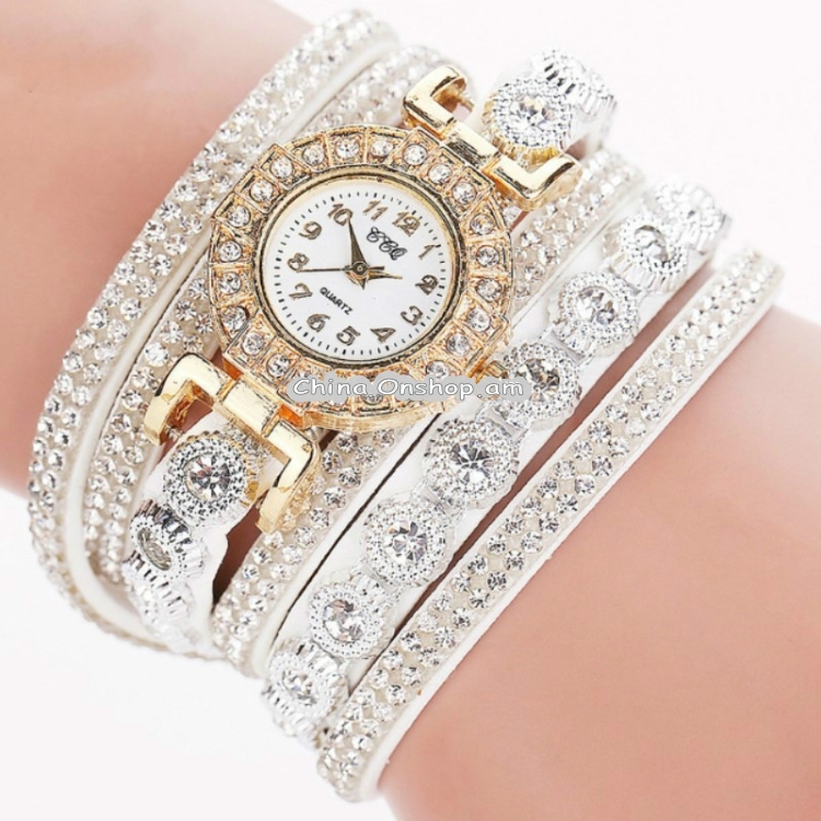 Small Dial Diamond-plated Winding Bracelet Quartz Watch