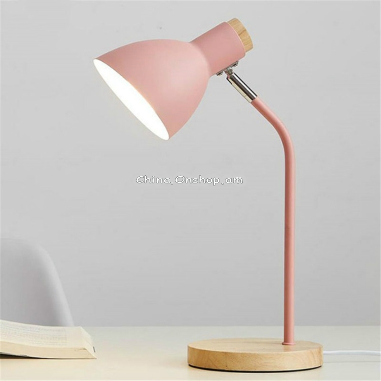 E27 Button Switch Wood Table Lamp Metal Shade Desk Light Bedside Reading Book Light Home Decor, Light Source:9W Led White Light