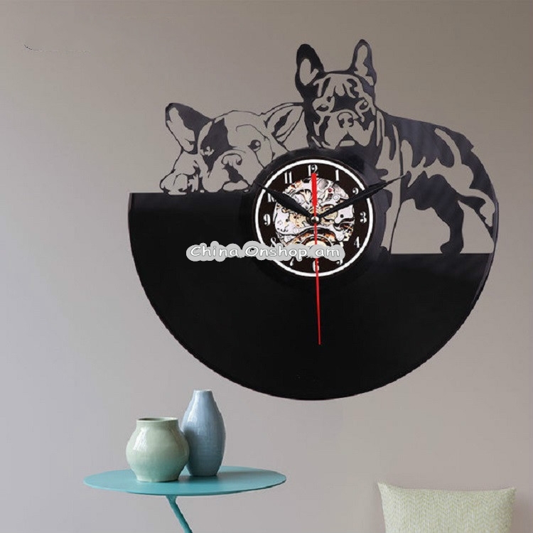 European Retro Living Room Decoration Vinyl Record Dog Wall Clock Wall Lamp Without Light