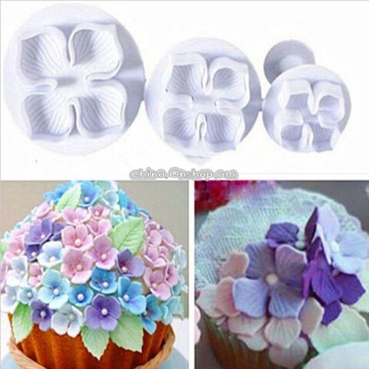 Silicone Hydrangea Fondant Cake Decorating Flower Blossom Mold(3 PCS Hydrangea)