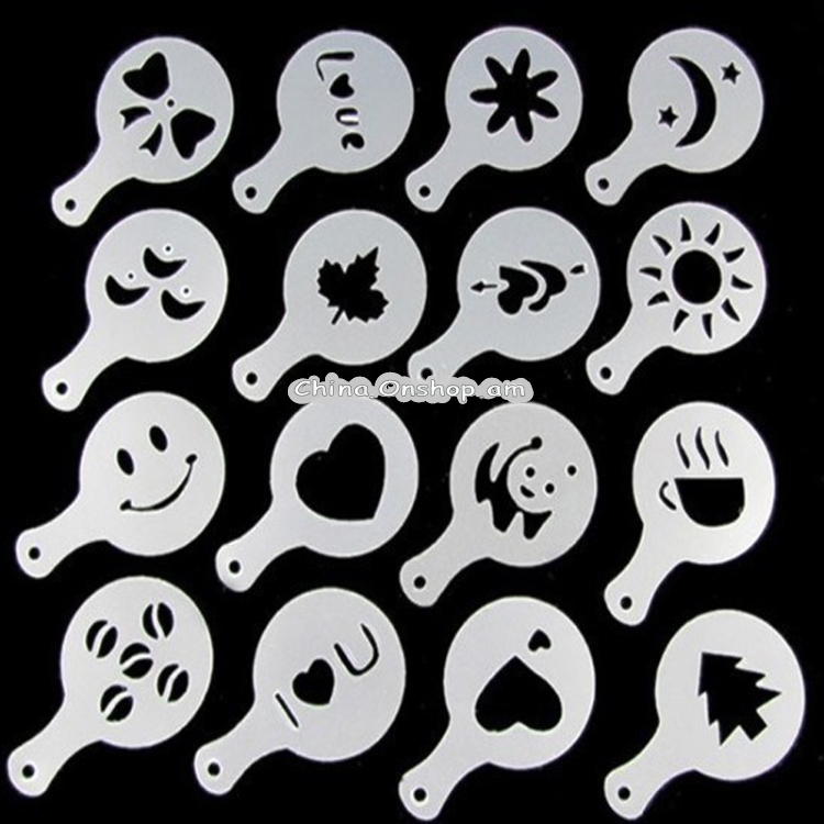 32 PCS Coffee Stencil Filter Coffee Maker Cappuccino Mold Templates Strew Flowers Pad Spray Art Baking Tools