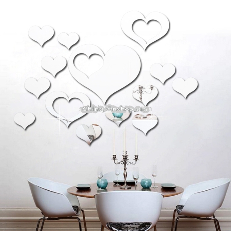 5 in 1 Love Shape Mirror Art Decor Wall Stickers Living Room Decoration Wall Decoration Sets
