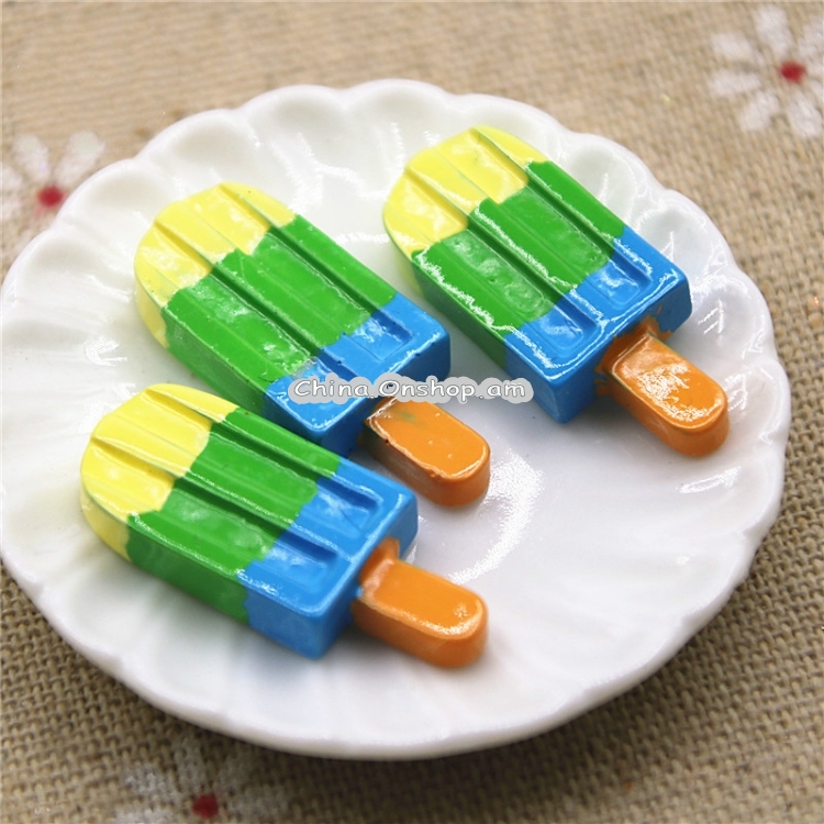 10 PCS Rainbow Ice Cream Stick Resin Flat Back Cabochon Imitation Dessert Art Decoration