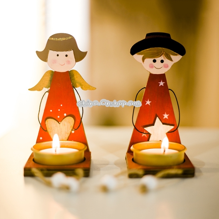 2 PCS Christmas Painted Metal Candlestick Accessories Scene Decoration