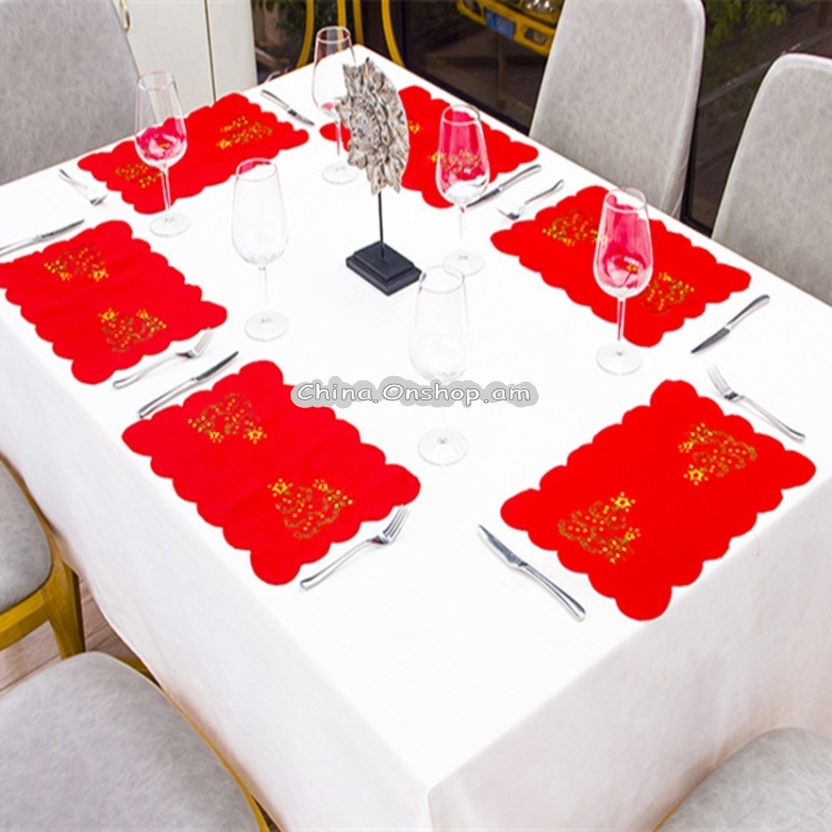 2 PCS Christmas Placemat Embroidery Table Knife and Fork Mat