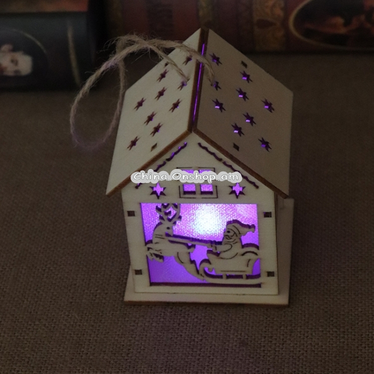 Christmas Luminous Wooden House Christmas Tree Decorations Hanging Ornaments DIY Gift Window Decoration