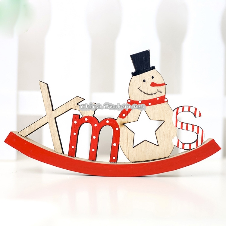 2 PCS Santa Snowman Wood Painted Letters Ornament