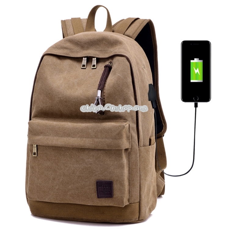 Multi-Function Travel Casual Canvas Backpack Students Bag with External USB Charging Interface & Headphone Jack