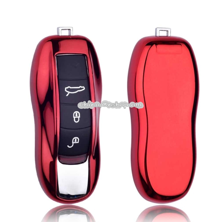 Electroplating TPU Single-shell Car Key Case with Key Ring for Porsche Cayenne / Cayman / Panamera