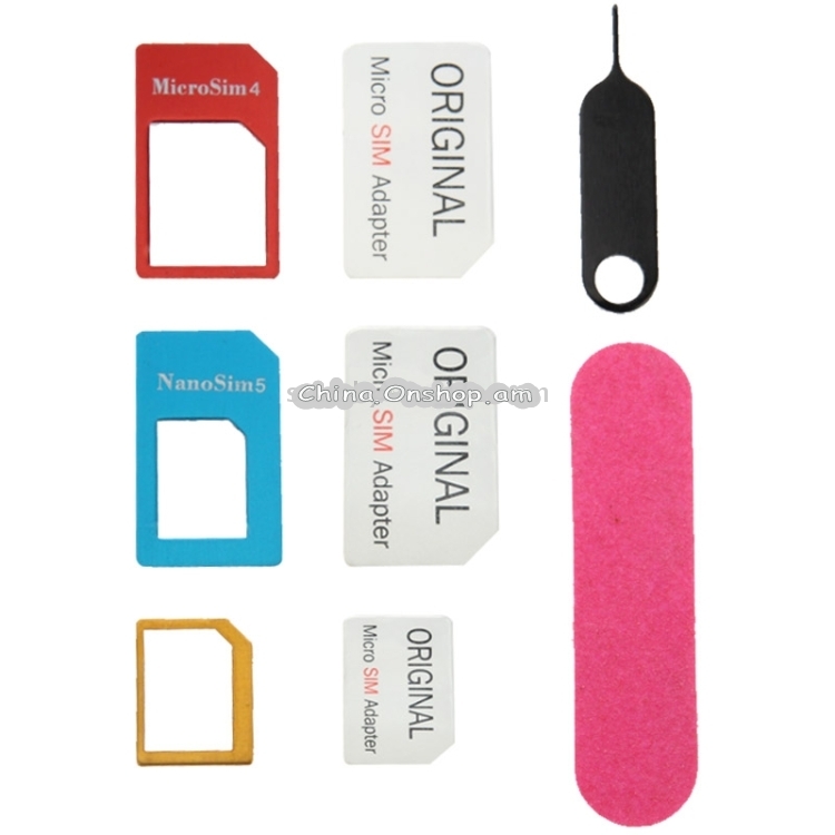 Nano SIM to Micro SIM Card Adapter + Nano SIM to Standard SIM Card Adapter + Micro SIM to Standard SIM Card Adapter + Sim Card Tray Holder Eject Pin Key Tool with Double Sided Tape for