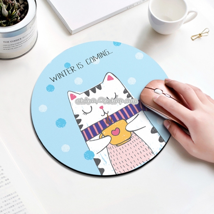 Coffee Cat Pattern Circular Mouse Pad, Diameter 22