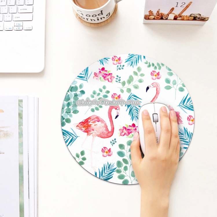 Printed Flamingo Pattern Circular Mouse Pad, Diameter: 22cm