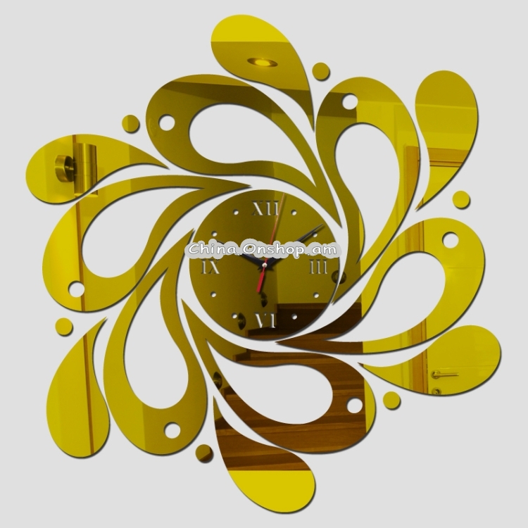Home Crystal Acrylic Quartz Mirror Clock Jewelry Clock Petal Pattern Clock