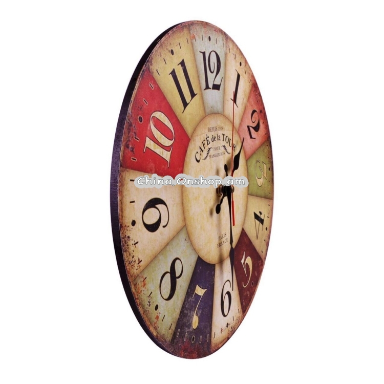 Vintage Wooden MDF Hanging Clock Mute Quartz Clock Living Room Wall Clock