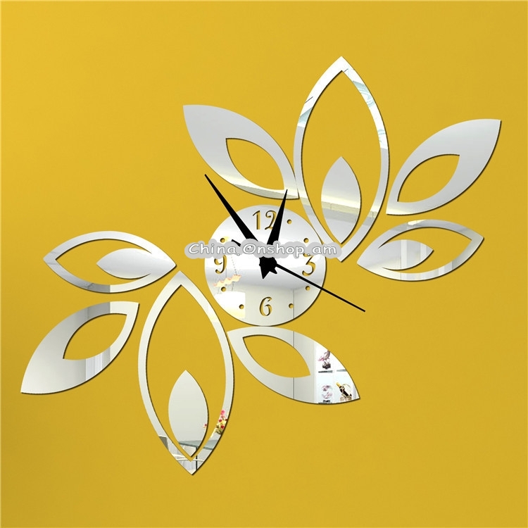 Flower Art Modern Design DIY Removable 3D Crystal Mirror Wall Clock Wall Sticker Living Room Bedroom Decor