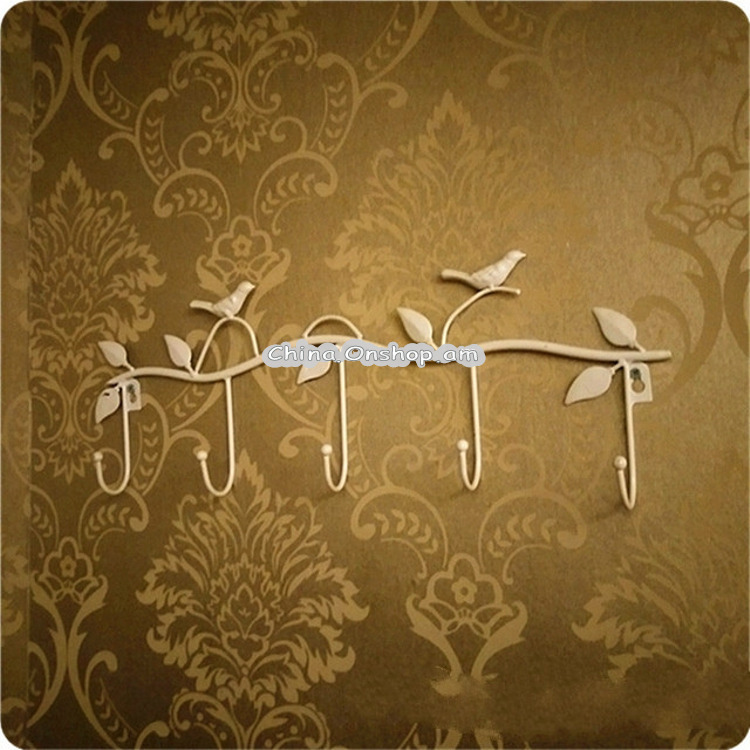 2 PCS Wrought Iron Birds Pattern Decorated Simple Clothes Hooks
