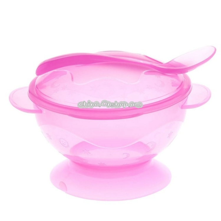 2 PCS Baby Non-Slip Double Ear Suction Wall With Lid With Spoon Training Bowl