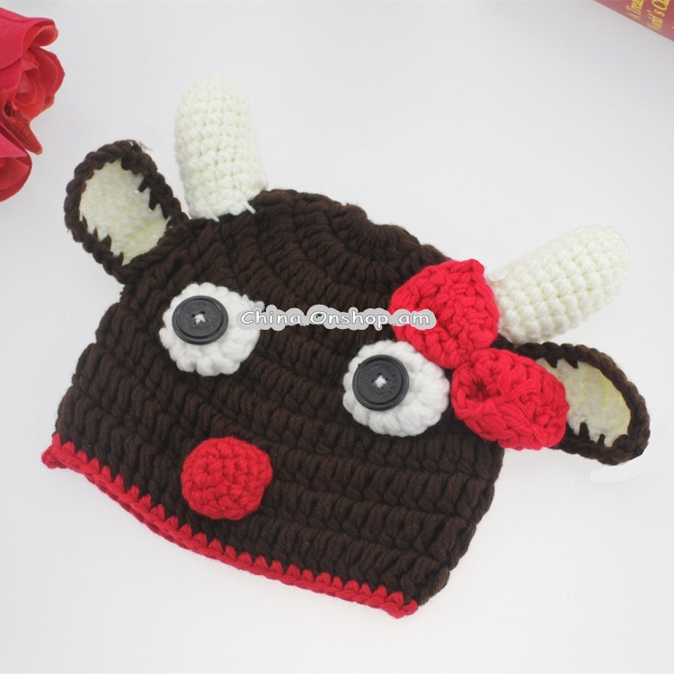 Cartoon Cattle Modeling Cotton Children Photography Hand-knitted Wool Cap