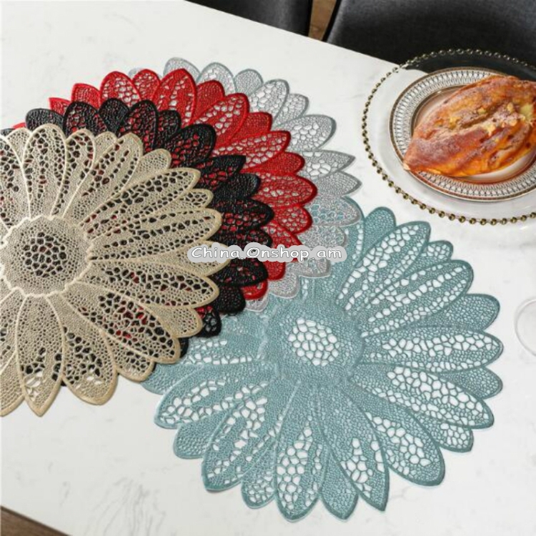 2 PCS Sunflower Shape Household Fashion PVC Dining Table Placemat Europe Style Kitchen Tools Tableware Pad Coaster Coffee Tea Place Mat