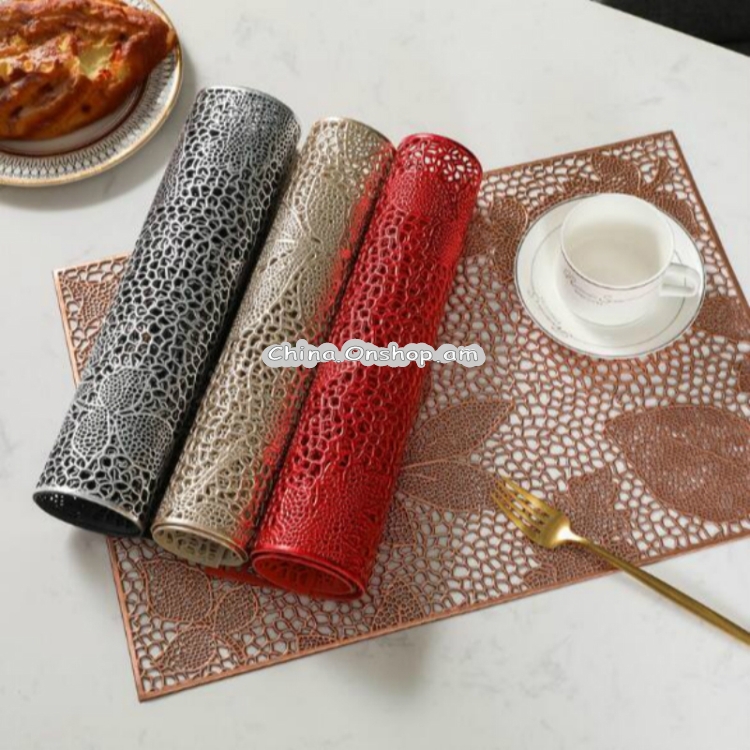 2 PCS Rectangle Plant Pattern Hollow Placemats PVC Table Mats Coffee Cup Pad