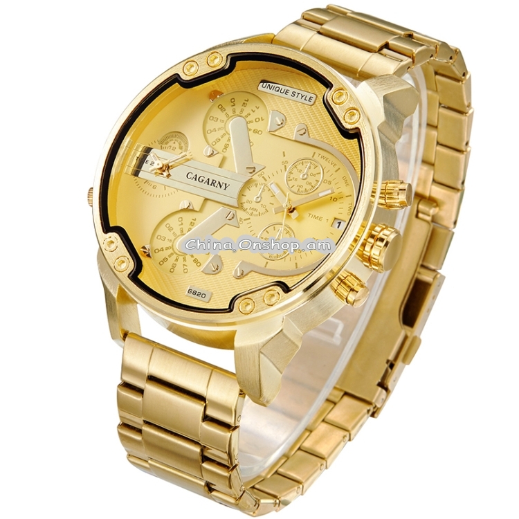 CAGARNY 6820 Fashion Life Waterproof Gold Surface Steel Band Quartz Watch