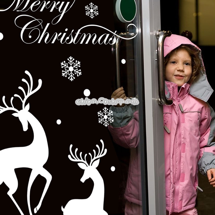 White Snow Reindeer Window Glass Door Removable Christmas Wall Sticker Decoretion