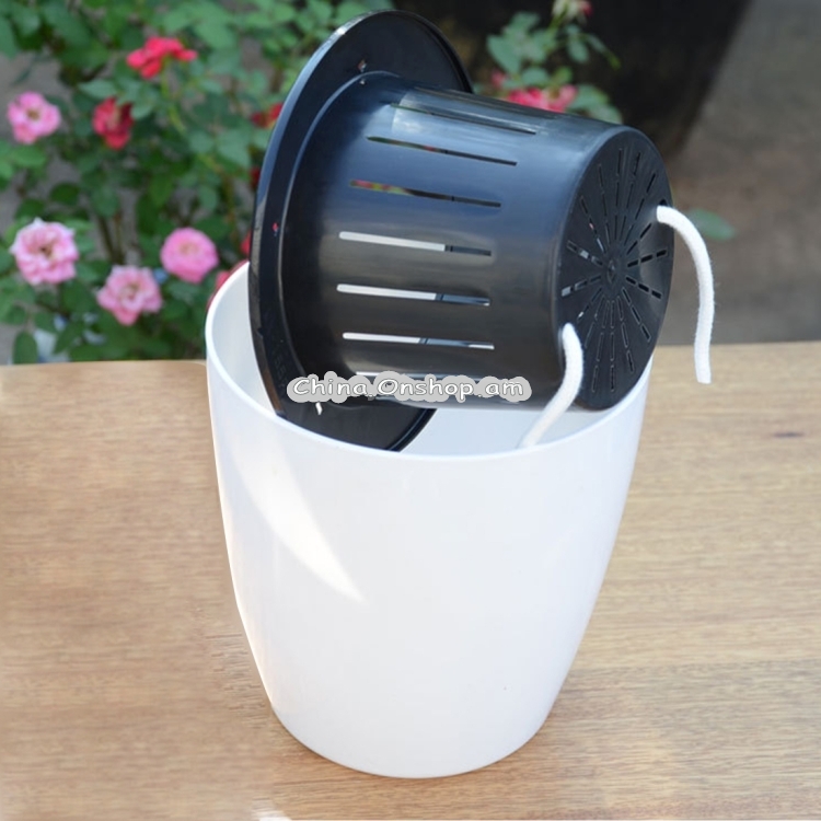 Lazy Flower Pots Automatic Water-absorbing Hydroponic Potted Plants Circular Resin Plastic Flower Pots Double-layer Design Self Watering Planter, Diameter: 18cm, Height: 18.5cm