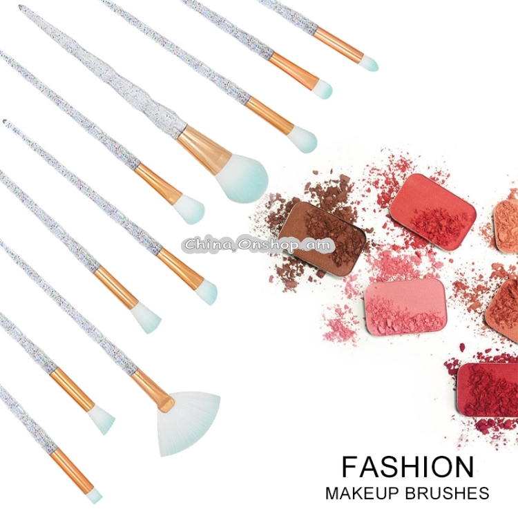 20 in 1 Diamond Handle Eye Brush Multi-functional Makeup Brush, Transparent Handle and Baby Blue Brush