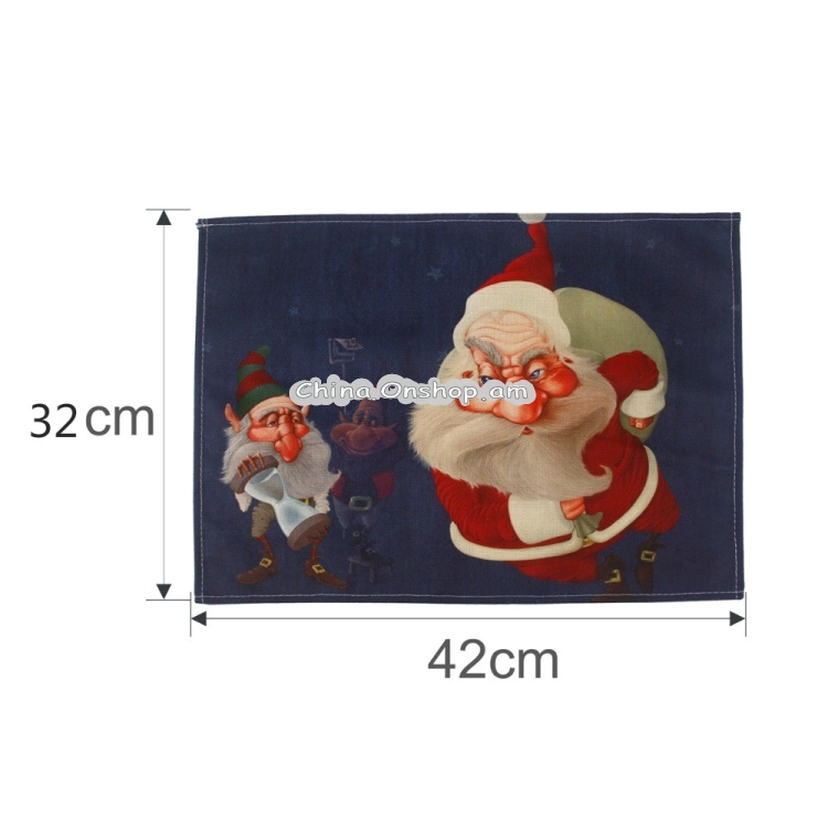 Printed Cotton Western Food Mat Creative Rectangle Tableware Mat(Boating Santa Claus)