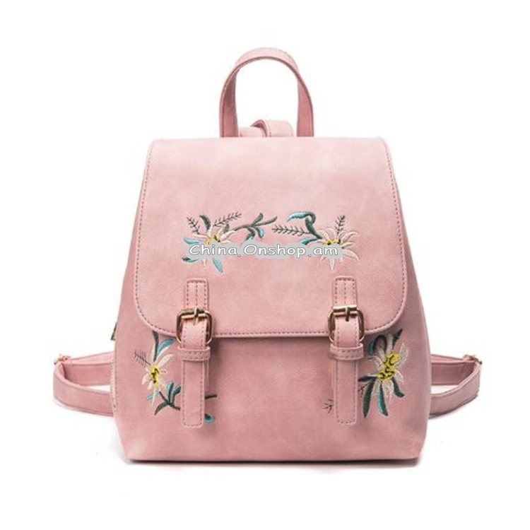 Embroidered Backpack PU Leather Ethnic Wind Shoulder Pack Backpacks