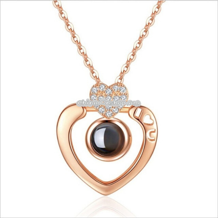 100 Language I Love You Projective Girl Two Heart Pendant Necklace Jewelry