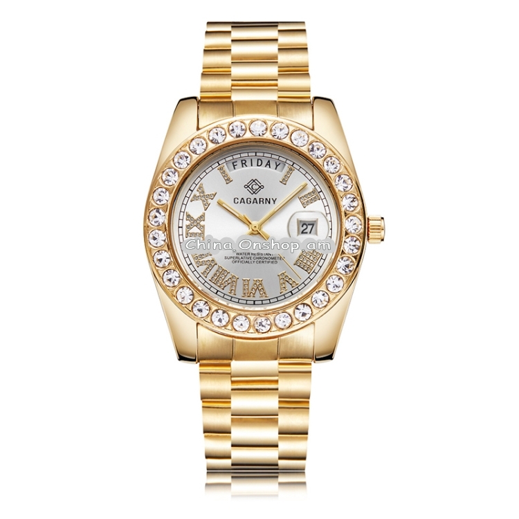 CAGARNY 6866 Fashion Life Waterproof Gold Steel Band Quartz Watch
