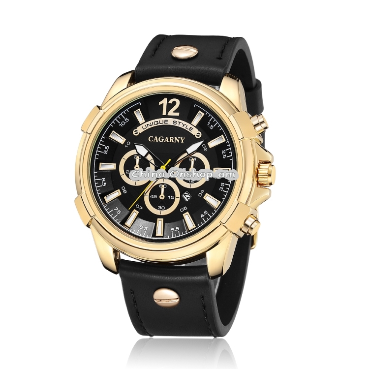 CAGARNY 6882 Fashion Waterproof Polychromatic Metal Shell Quartz Watch with Leather Wristband
