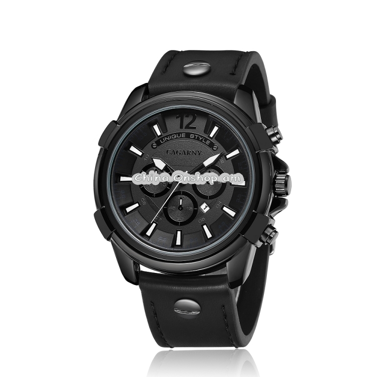 CAGARNY 6882 Fashion Waterproof Polychromatic Metal Shell Quartz Watch with Leather Wristband