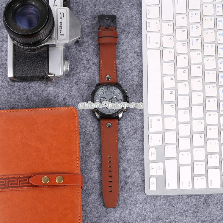 CAGARNY 6882 Fashion Waterproof Polychromatic Metal Shell Quartz Watch with Leather Wristband