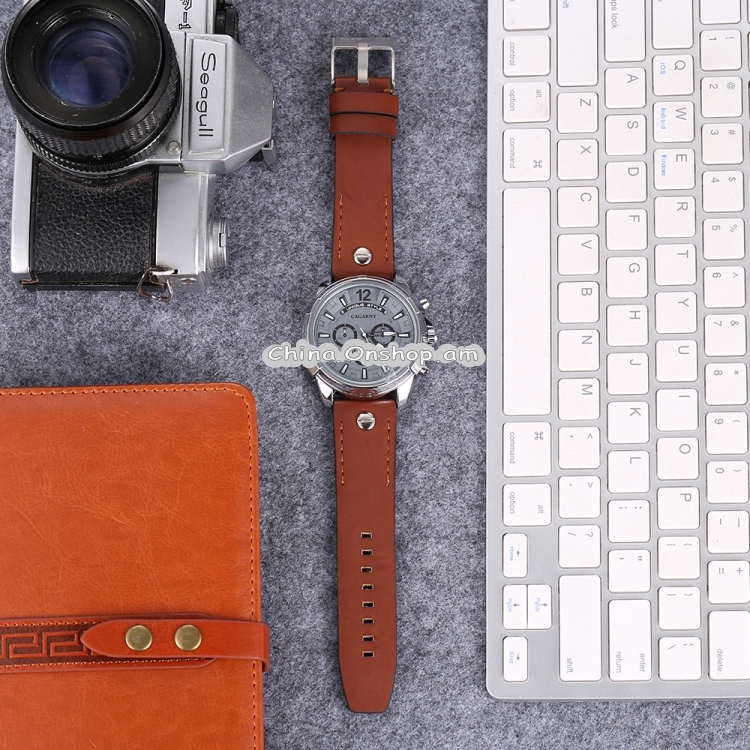 CAGARNY 6882 Fashion Waterproof Polychromatic Metal Shell Quartz Watch with Leather Wristband