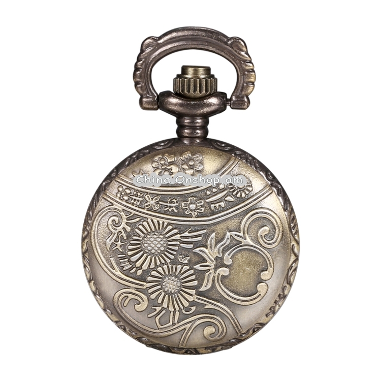 JIANGYUYAN Round Dial Bronze Pattern Retro Peter Rabbit Header Wishing Bottle Pearls Quartz Pocket Watch with Alloy Chain
